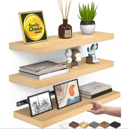 Rustic Wood Floating Wall Shelves, 3 Pack