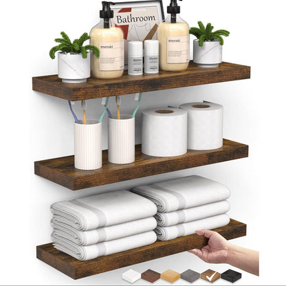 Rustic Wood Floating Wall Shelves, 3 Pack