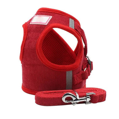 Reflective Corduroy Dog Harness & Leash Set