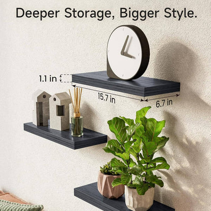 Rustic Wood Floating Wall Shelves, 3 Pack
