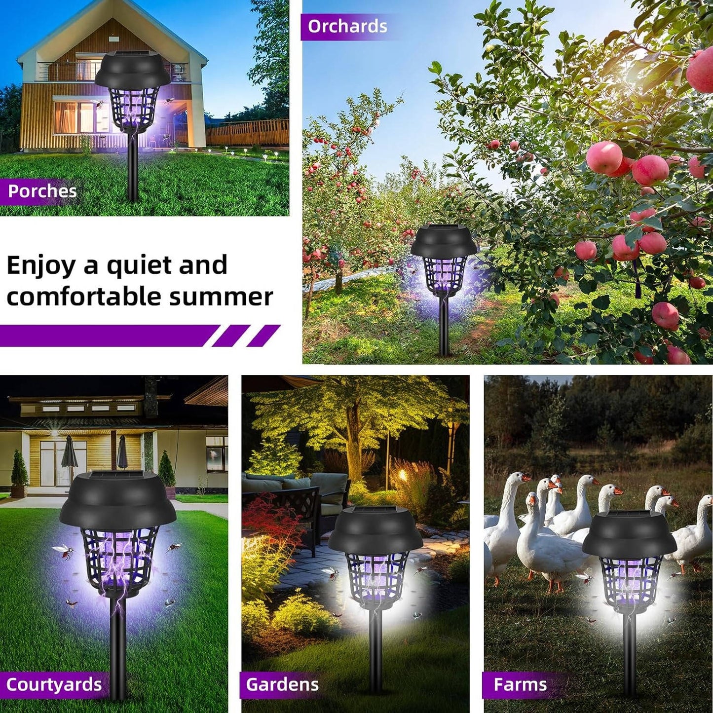 Solar Bug Zapper & Mosquito Trap Lamp, 4 Pack
