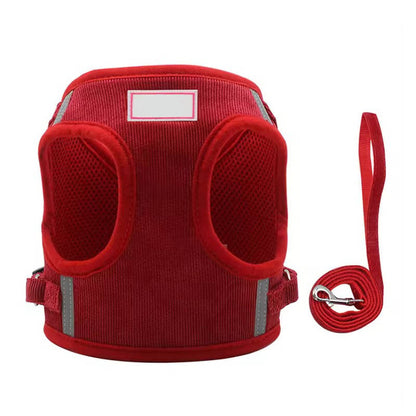 Reflective Corduroy Dog Harness & Leash Set