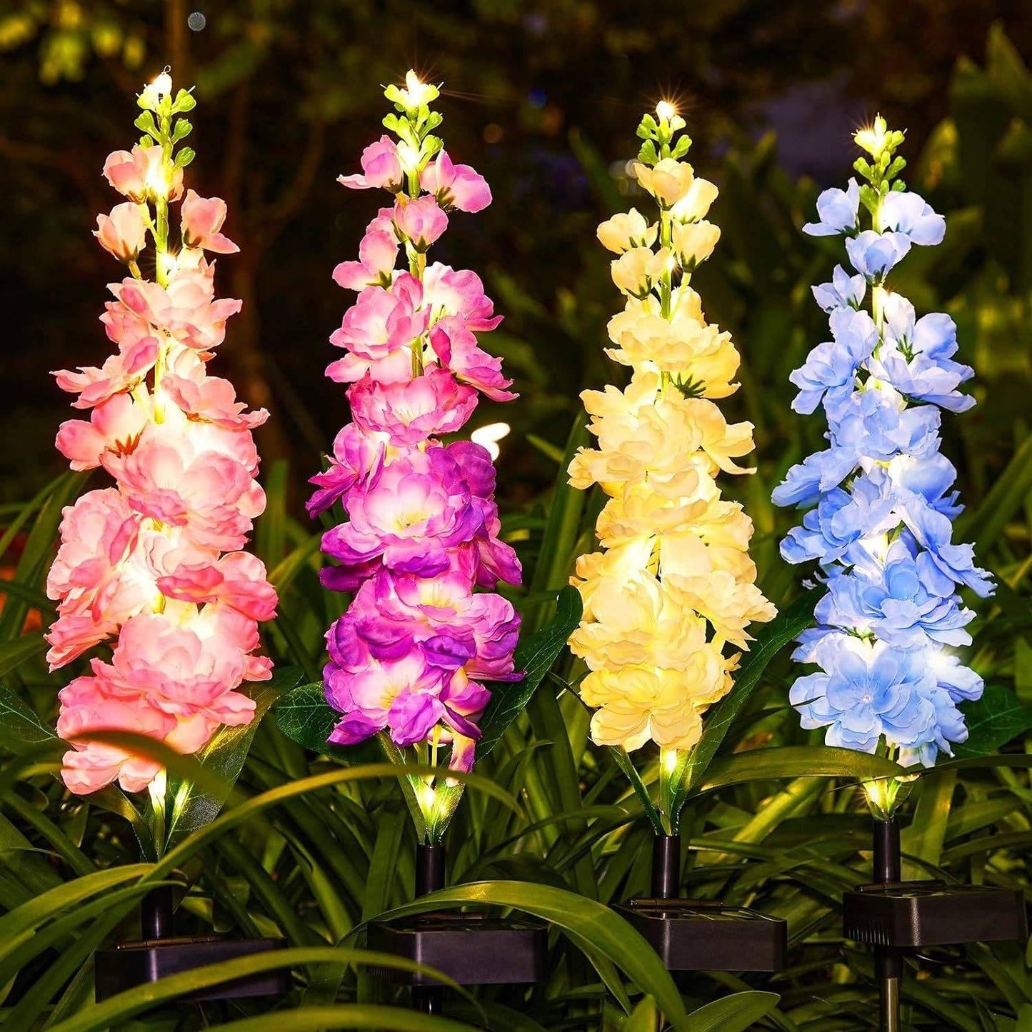 4 Pack Delphinium Solar Garden Lights, 36 LED