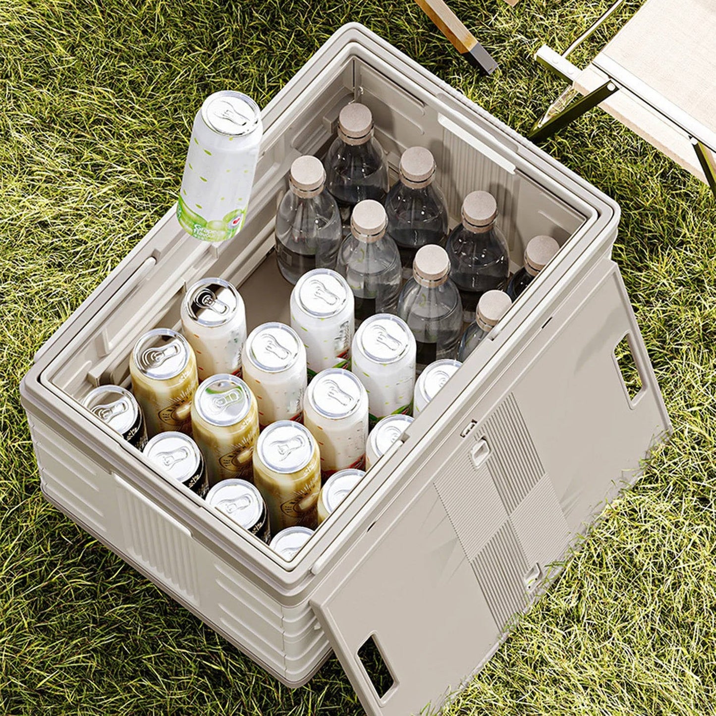 Collapsible Outdoor Storage Box with Wheels & Wood Lid