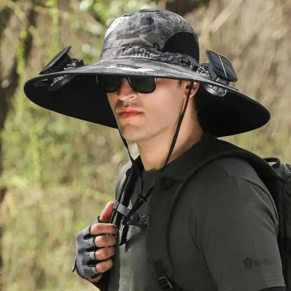 Wide Brim Sun Hat with 2 Solar Cooling Fans