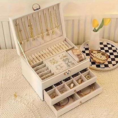 Leather Jewelry Box Organizer with Drawers