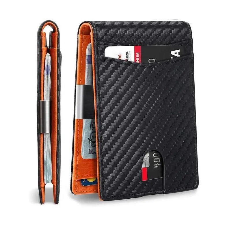 Mens Carbon Fiber RFID Bifold Card Wallet