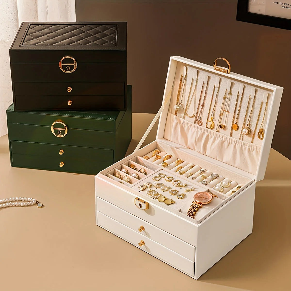 Leather Jewelry Box Organizer with Drawers