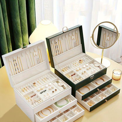 Leather Jewelry Box Organizer with Drawers