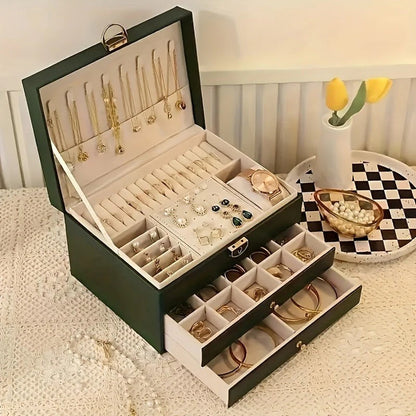 Leather Jewelry Box Organizer with Drawers