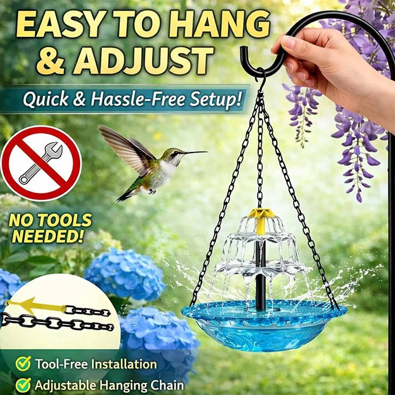 Solar Powered Hanging Bird Bath Fountain