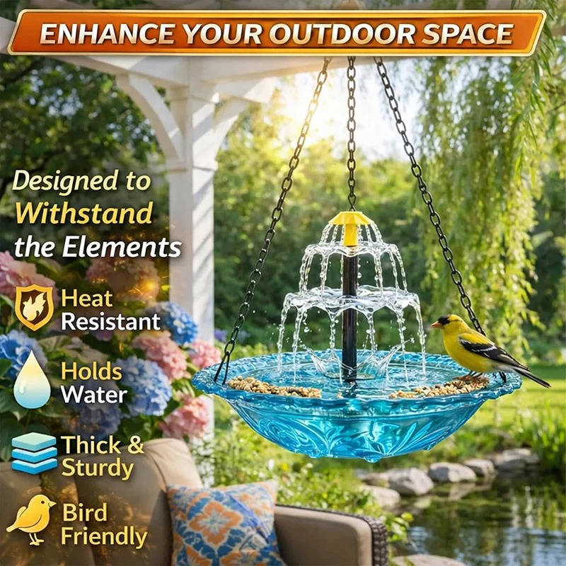 Solar Powered Hanging Bird Bath Fountain