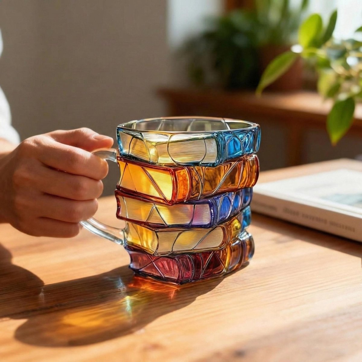 Book Stack Glass Mug with Translucent Panels