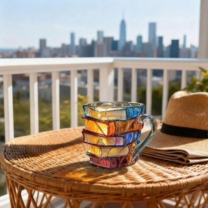 Book Stack Glass Mug with Translucent Panels