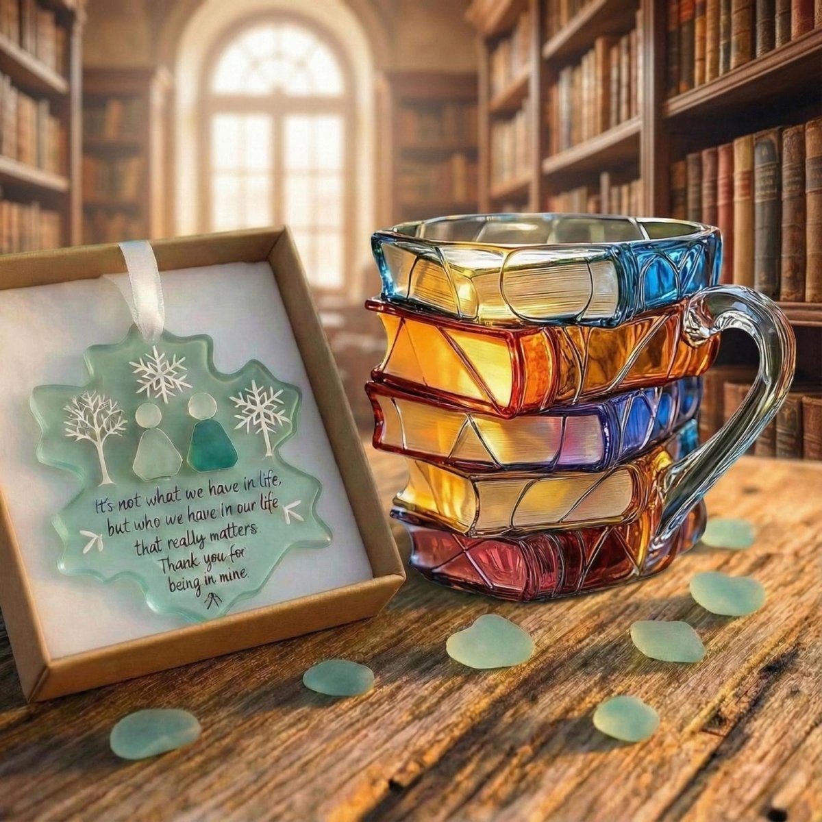 Book Stack Glass Mug with Translucent Panels