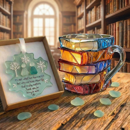 Book Stack Glass Mug with Translucent Panels