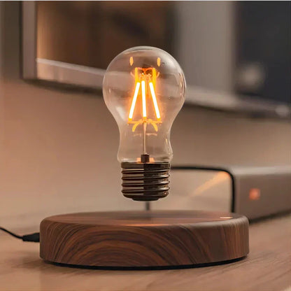 Floating LED Bulb Lamp with Walnut Wood Base