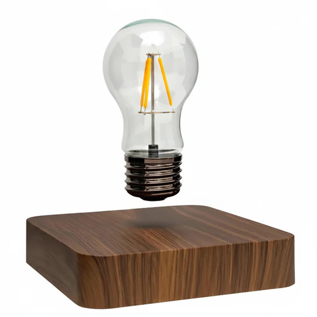 Floating LED Bulb Lamp with Walnut Wood Base