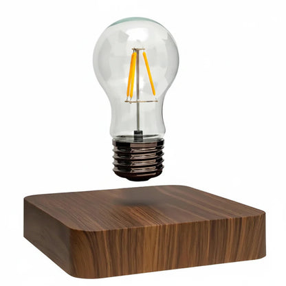 Floating LED Bulb Lamp with Walnut Wood Base