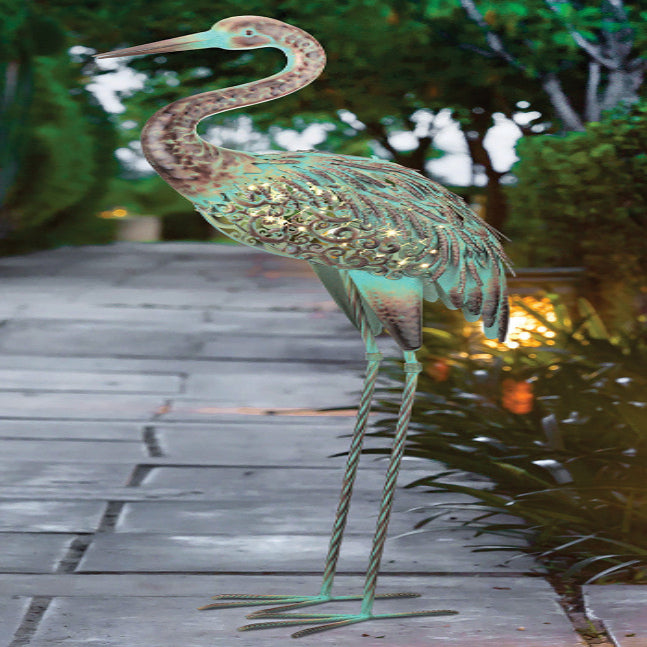 Solar Crane Garden Statue with LED Lights