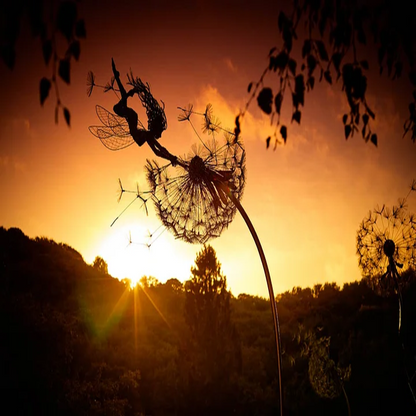 Metal Fairy Garden Stake with Dandelions