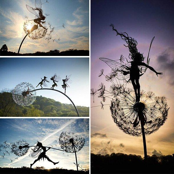 Metal Fairy Garden Stake with Dandelions