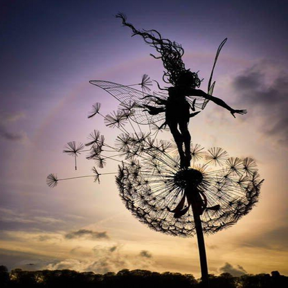 Metal Fairy Garden Stake with Dandelions