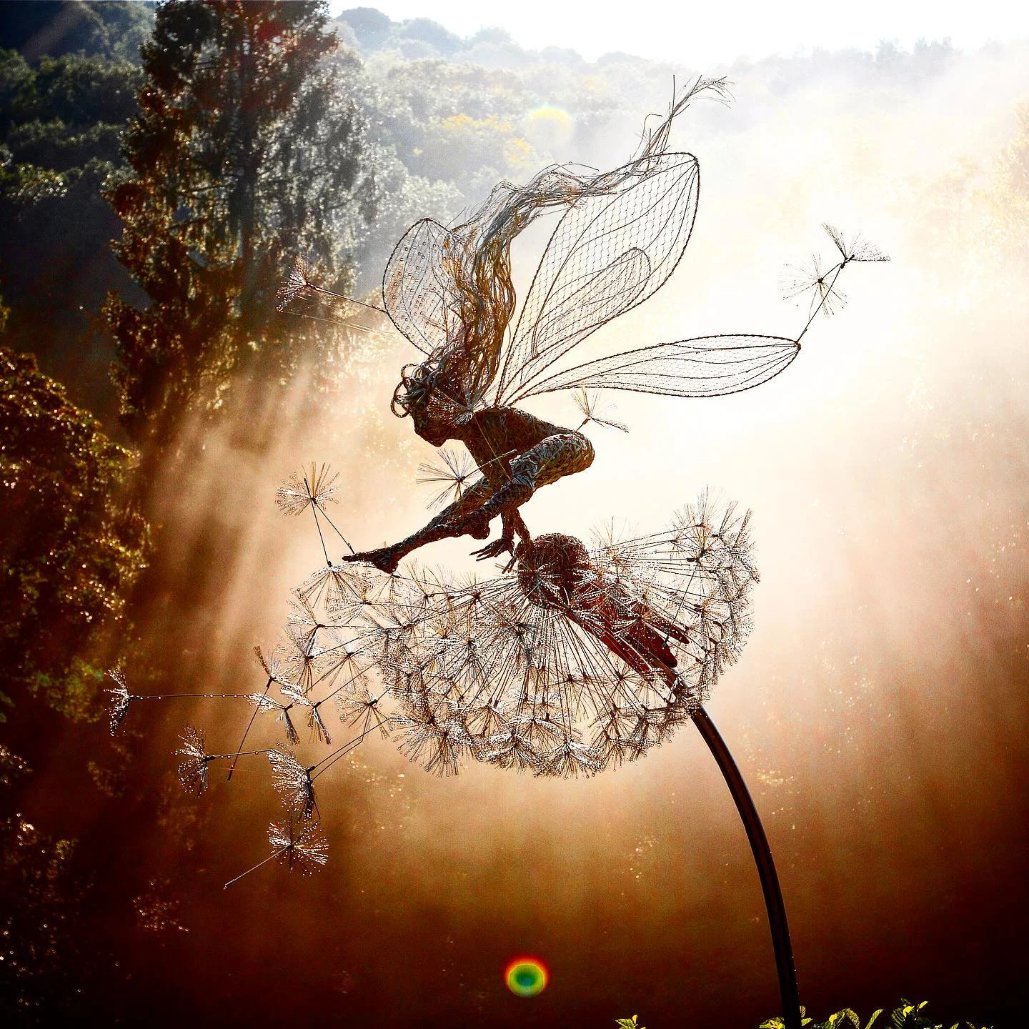 Metal Fairy Garden Stake with Dandelions