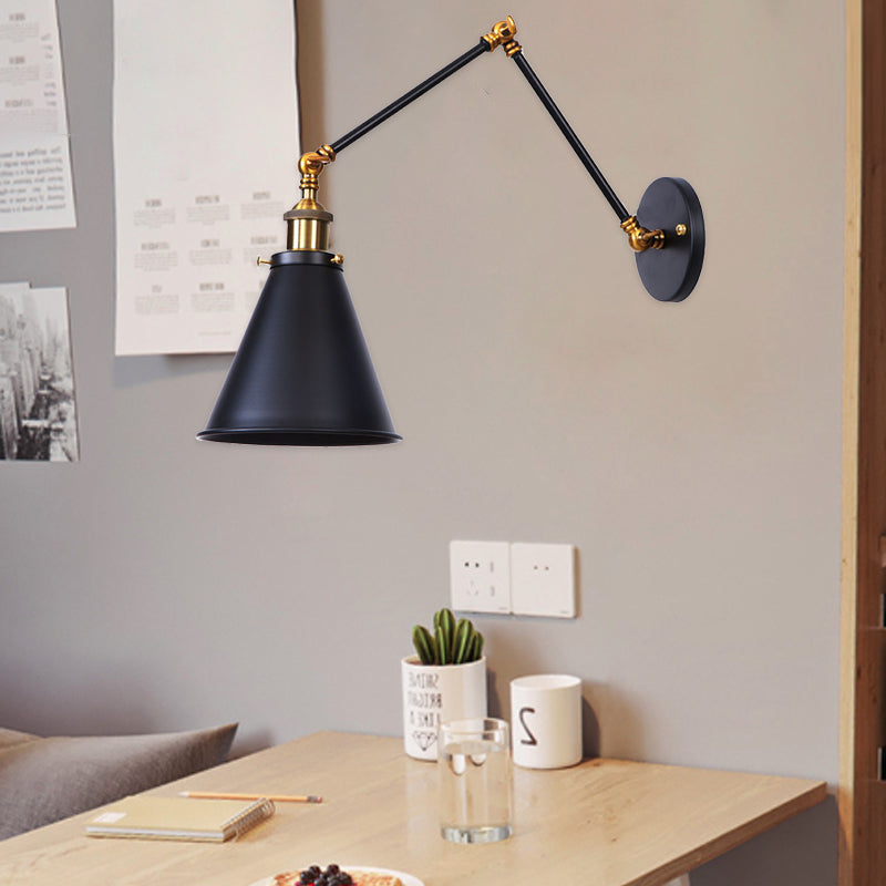 Aluminum Zinc Iron Cone Swing Arm 1-Light Wall Sconce Lamp