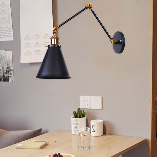 Aluminum Zinc Iron Cone Swing Arm 1-Light Wall Sconce Lamp