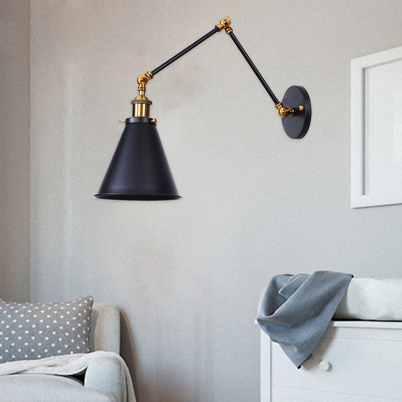 Aluminum Zinc Iron Cone Swing Arm 1-Light Wall Sconce Lamp