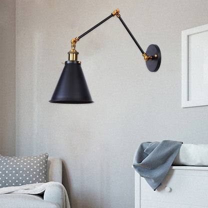 Aluminum Zinc Iron Cone Swing Arm 1-Light Wall Sconce Lamp