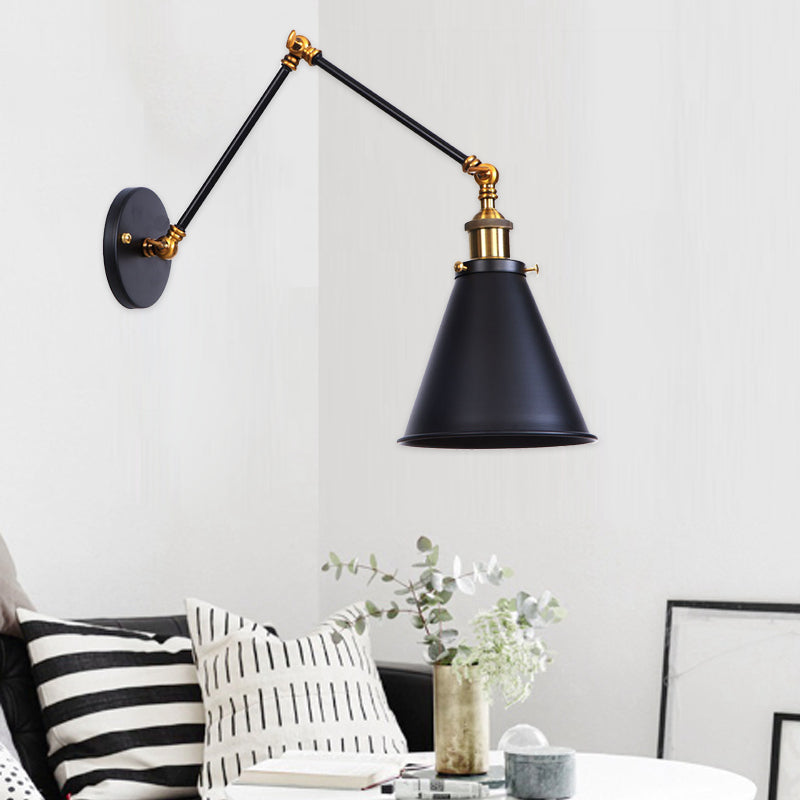 Aluminum Zinc Iron Cone Swing Arm 1-Light Wall Sconce Lamp