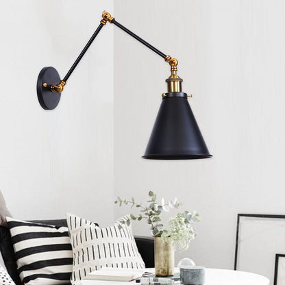 Aluminum Zinc Iron Cone Swing Arm 1-Light Wall Sconce Lamp