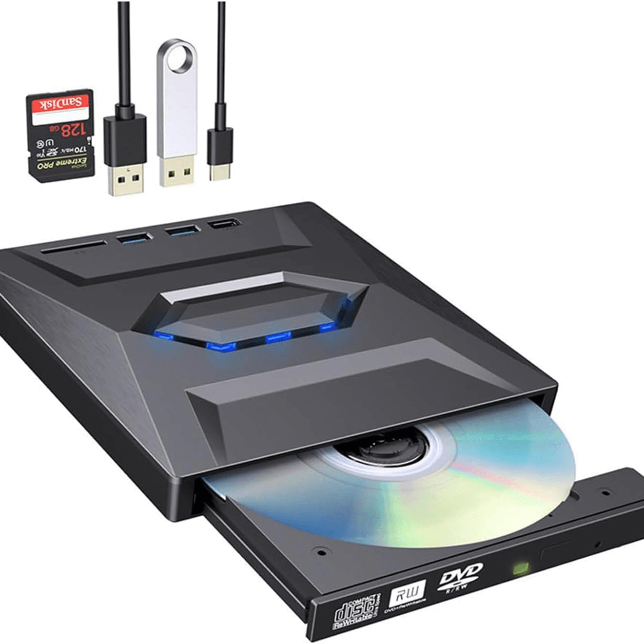 Portable USB CD DVD Drive with SD Card Hub