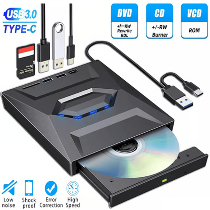 Portable USB CD DVD Drive with SD Card Hub