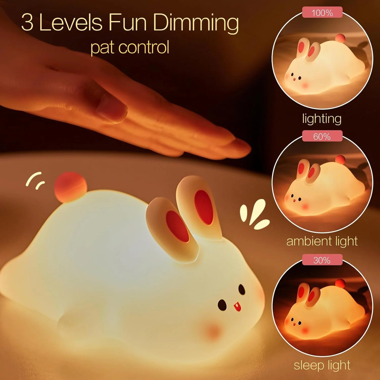Silicone Rabbit LED Night Light, Touch Control