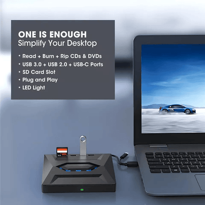 Portable USB CD DVD Drive with SD Card Hub