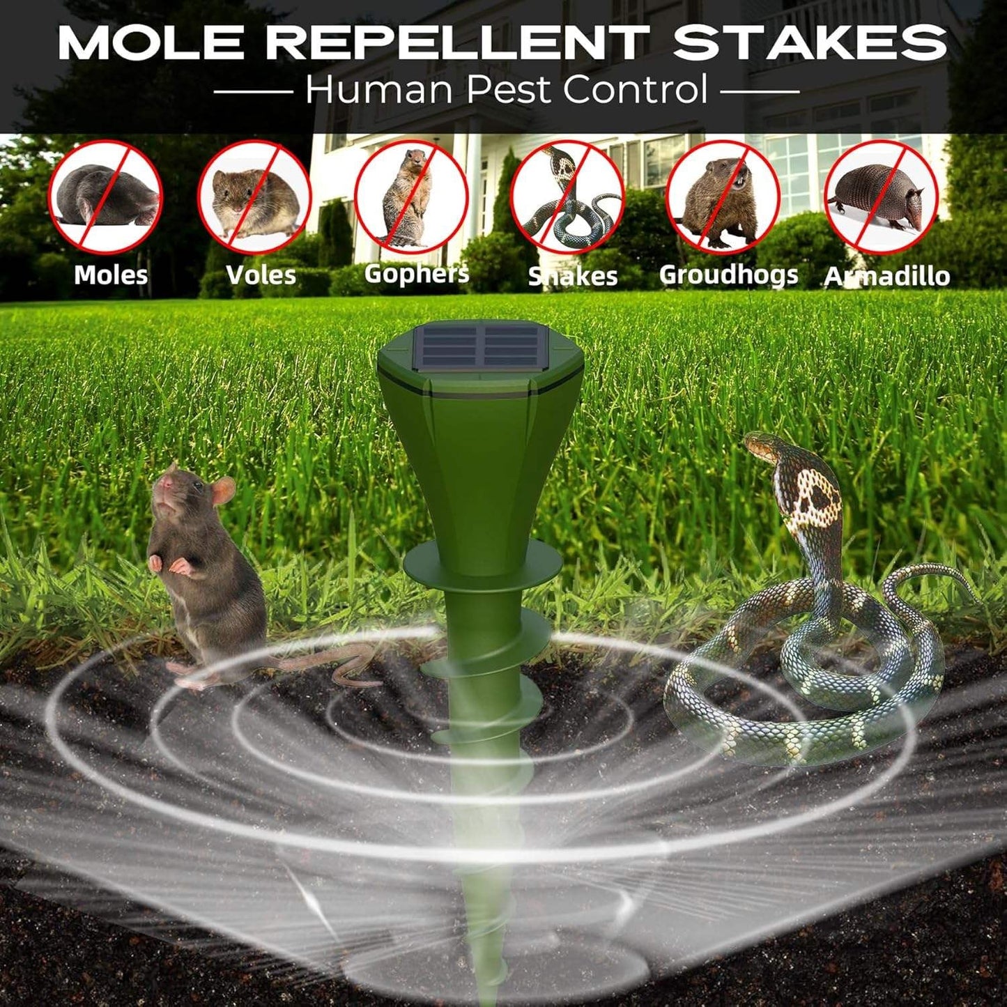Solar Sonic Pest Stake for Snakes and Burrowers