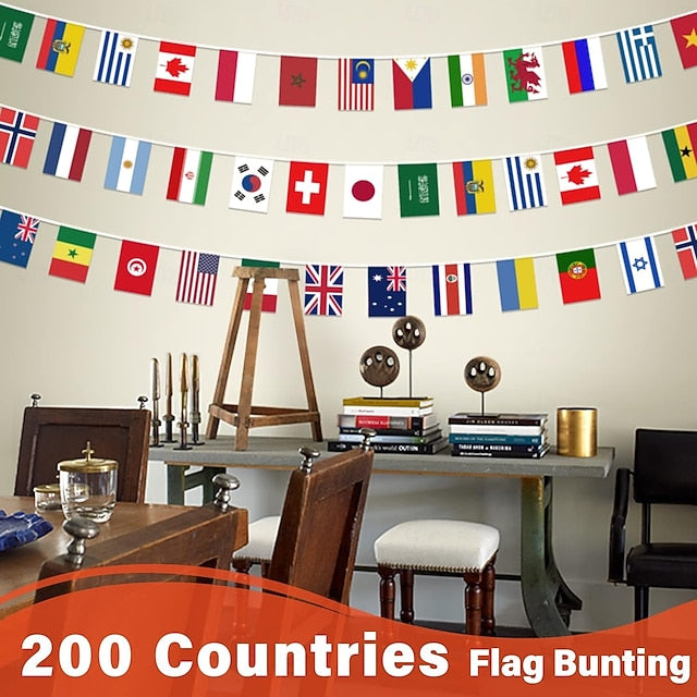 184ft World Flags String Banner, 200 Nations