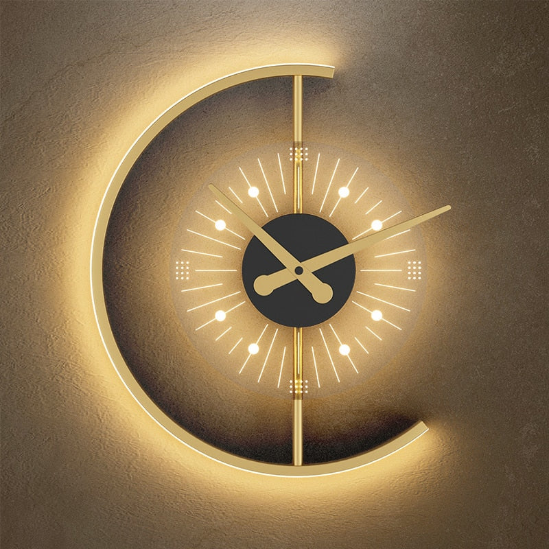 Nordic Iron Acrylic Clock Design LED Wall Sconce Lamp