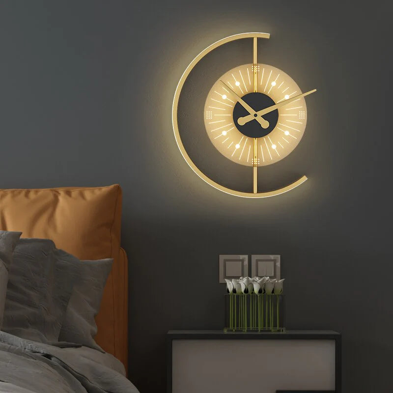 Nordic Iron Acrylic Clock Design LED Wall Sconce Lamp