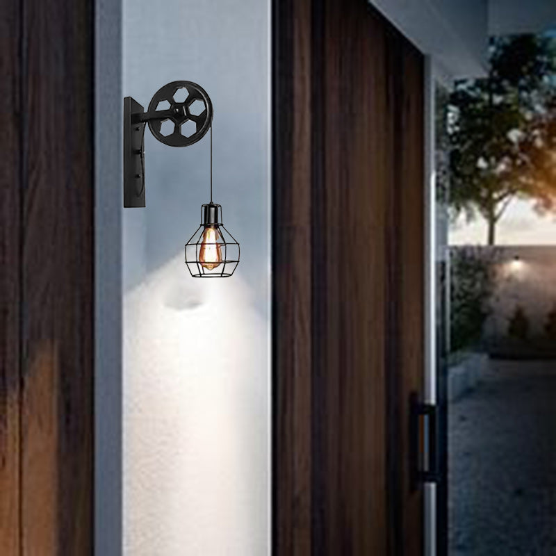Traditional Linear Round Iron 1-Light Wall Sconce Lamp