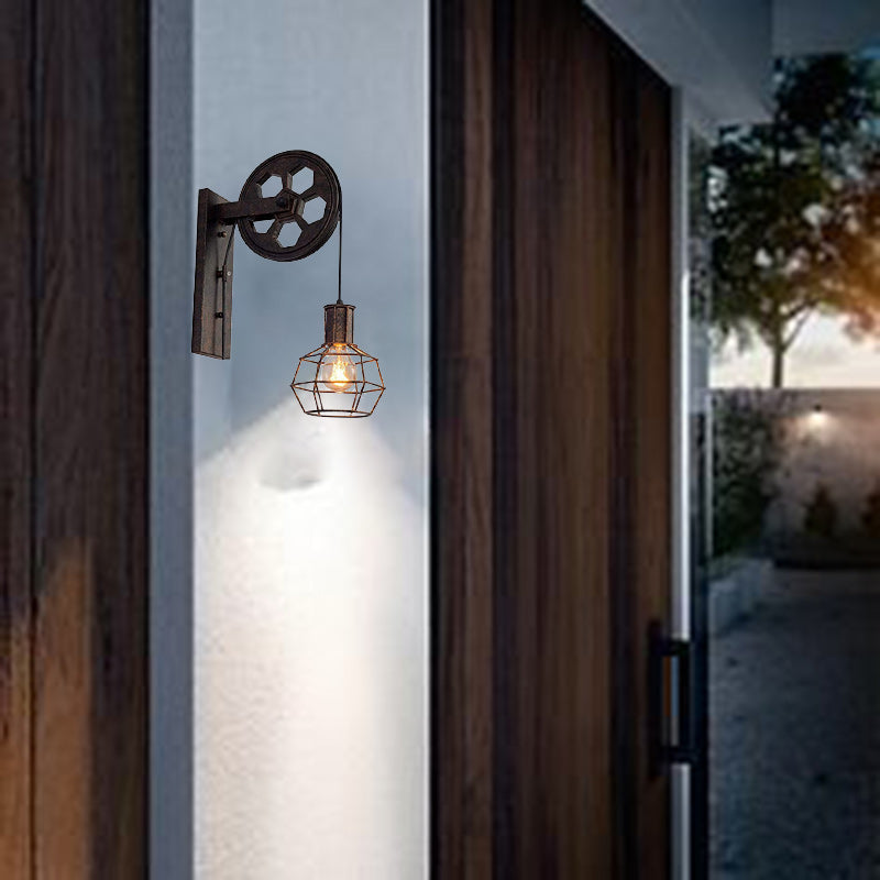 Traditional Linear Round Iron 1-Light Wall Sconce Lamp