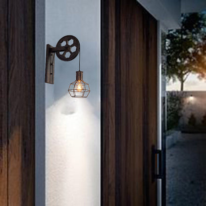 Traditional Linear Round Iron 1-Light Wall Sconce Lamp