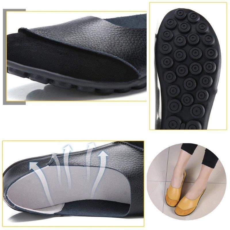 Slip-On Leather Moccasins with Wide Round Toe