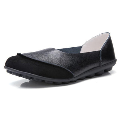 Slip-On Leather Moccasins with Wide Round Toe