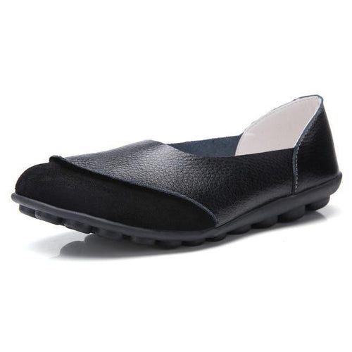 Slip-On Leather Moccasins with Wide Round Toe