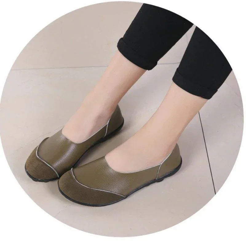 Slip-On Leather Moccasins with Wide Round Toe
