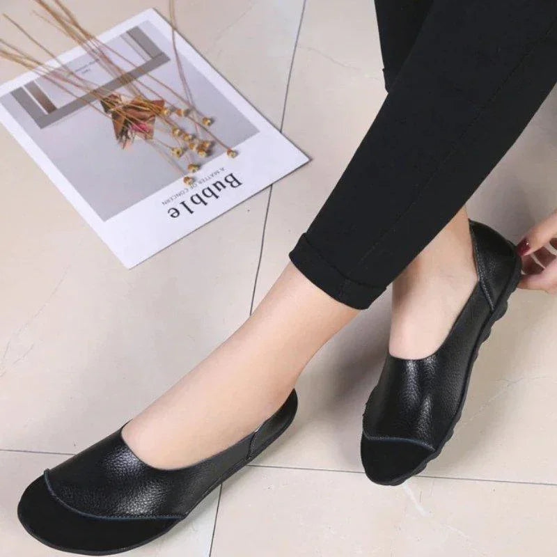 Slip-On Leather Moccasins with Wide Round Toe